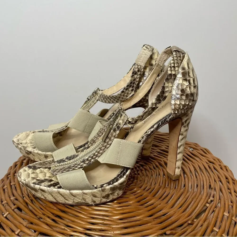 Alexandre Birman Snakeskin Platform Zip Heels Snake 9‎ B 40 Sexy Natural